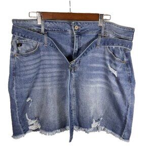 Kancan Womens Mini Denim Jean Skirt Plus Size 18 Distressed Grunge Festival Boho
